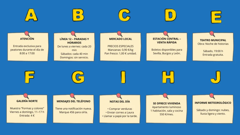 Cartel informativo con texto y diseño simple para ejercicio de comprensión lectora.