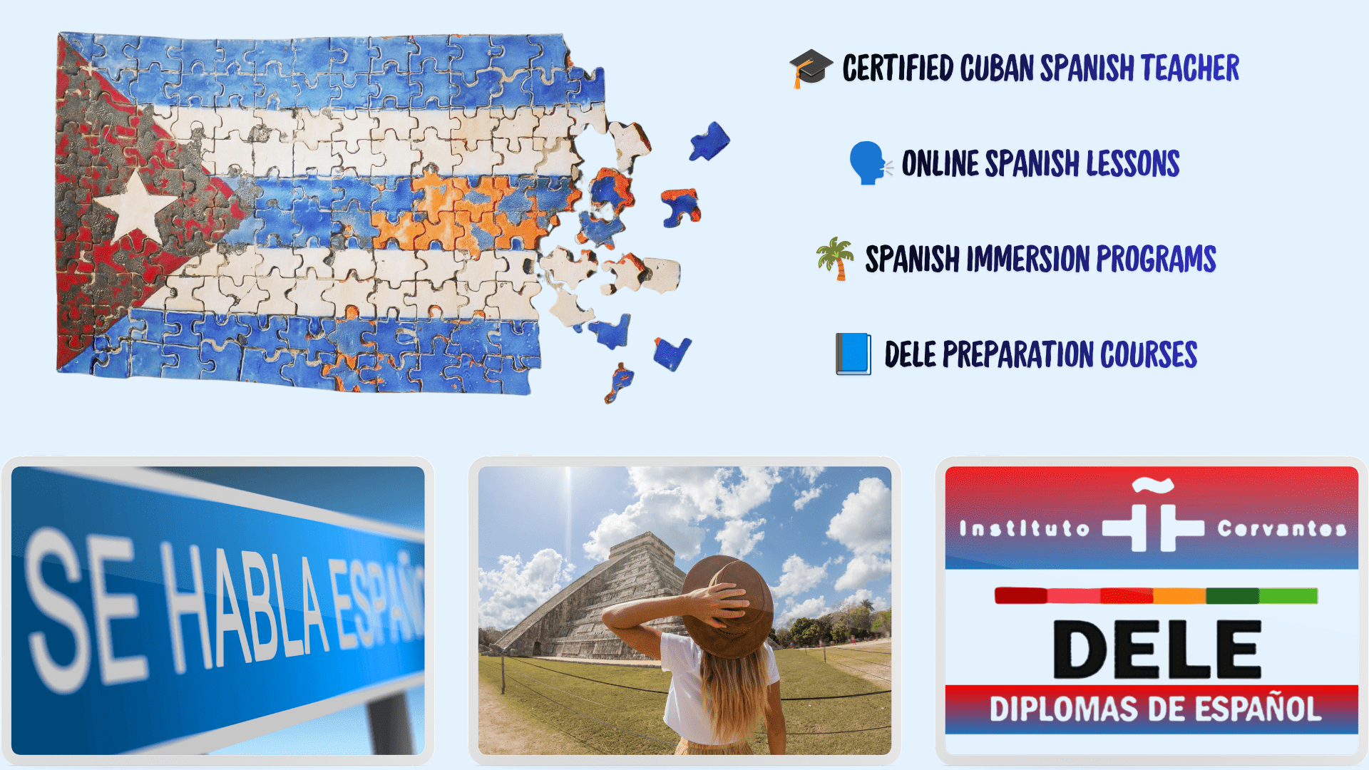 Certified Cuban Spanish teacher offering online lessons, immersion programs, and DELE preparation