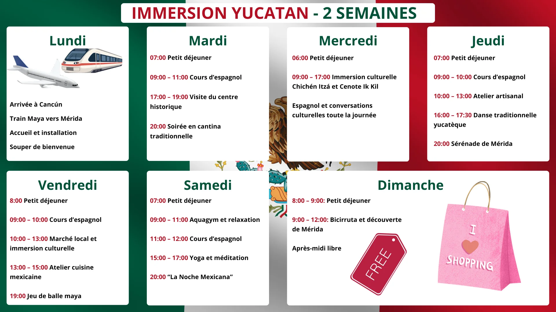 Programme d’immersion linguistique au Yucatán avec cours d’espagnol, visite de Chichén Itzá, activités culturelles et découverte de la culture mexicaine.