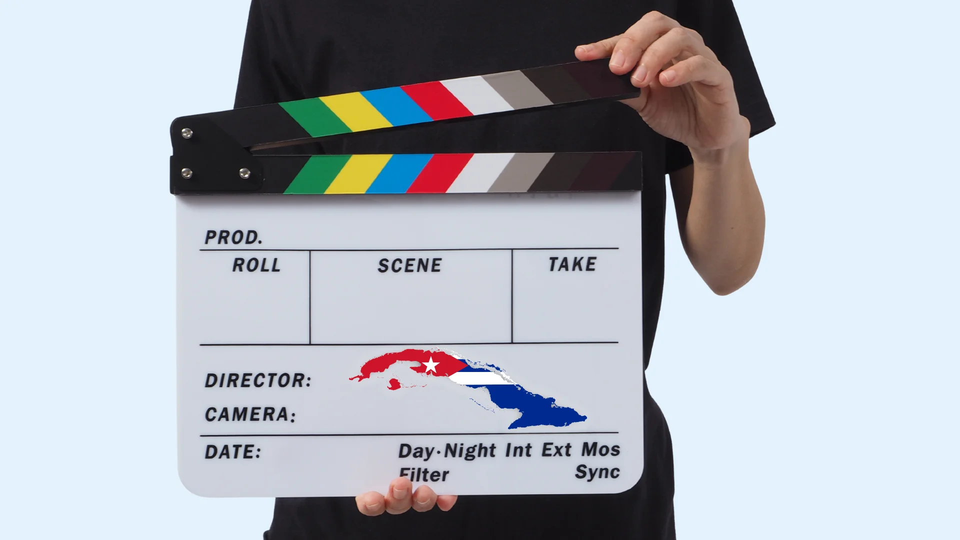 Claqueta de cine representando el estudio del cine cubano, el lenguaje audiovisual y la cultura de Cuba.