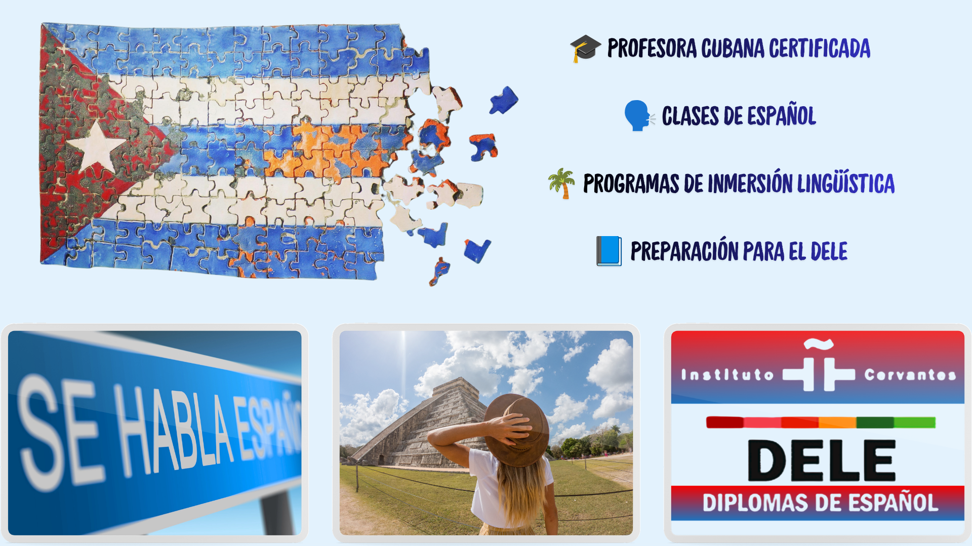 Aprende español con una profesora cubana certificada: clases online, preparación DELE e inmersión lingüística en Yucatán.