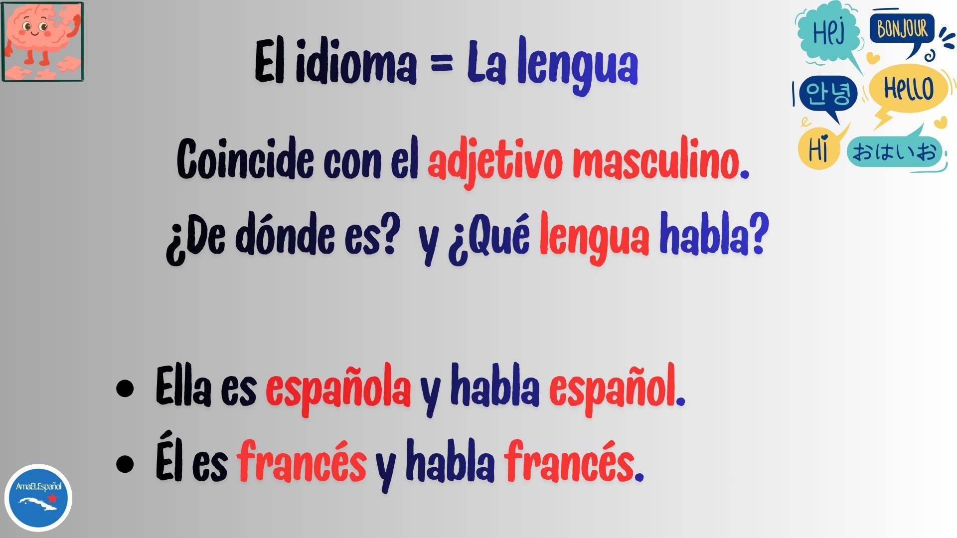 Ficha de español A1 sobre nombres de idiomas en español.