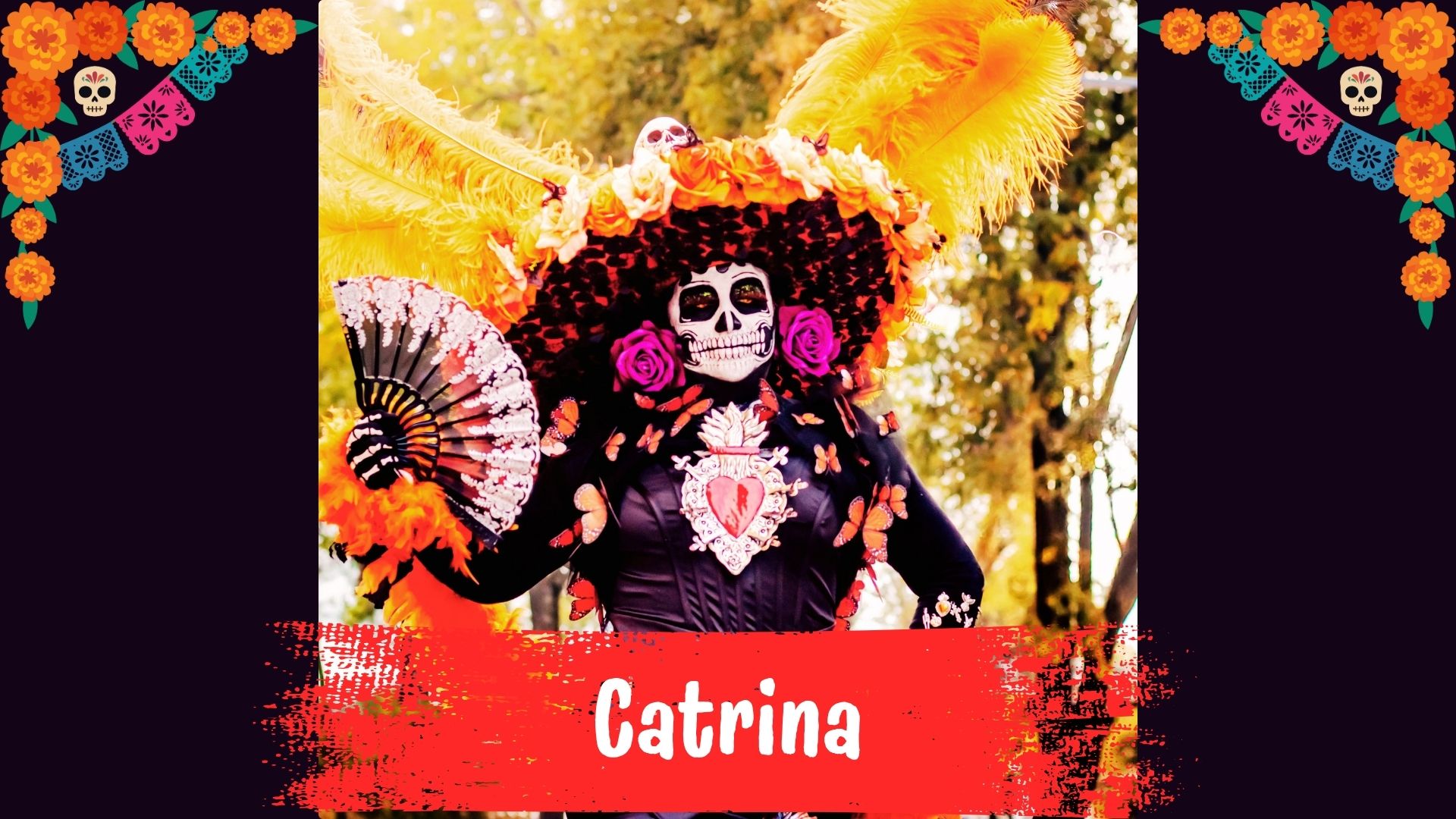 Traditional Catrina with makeup and clothing inspired by Day of the Dead in Mexico.